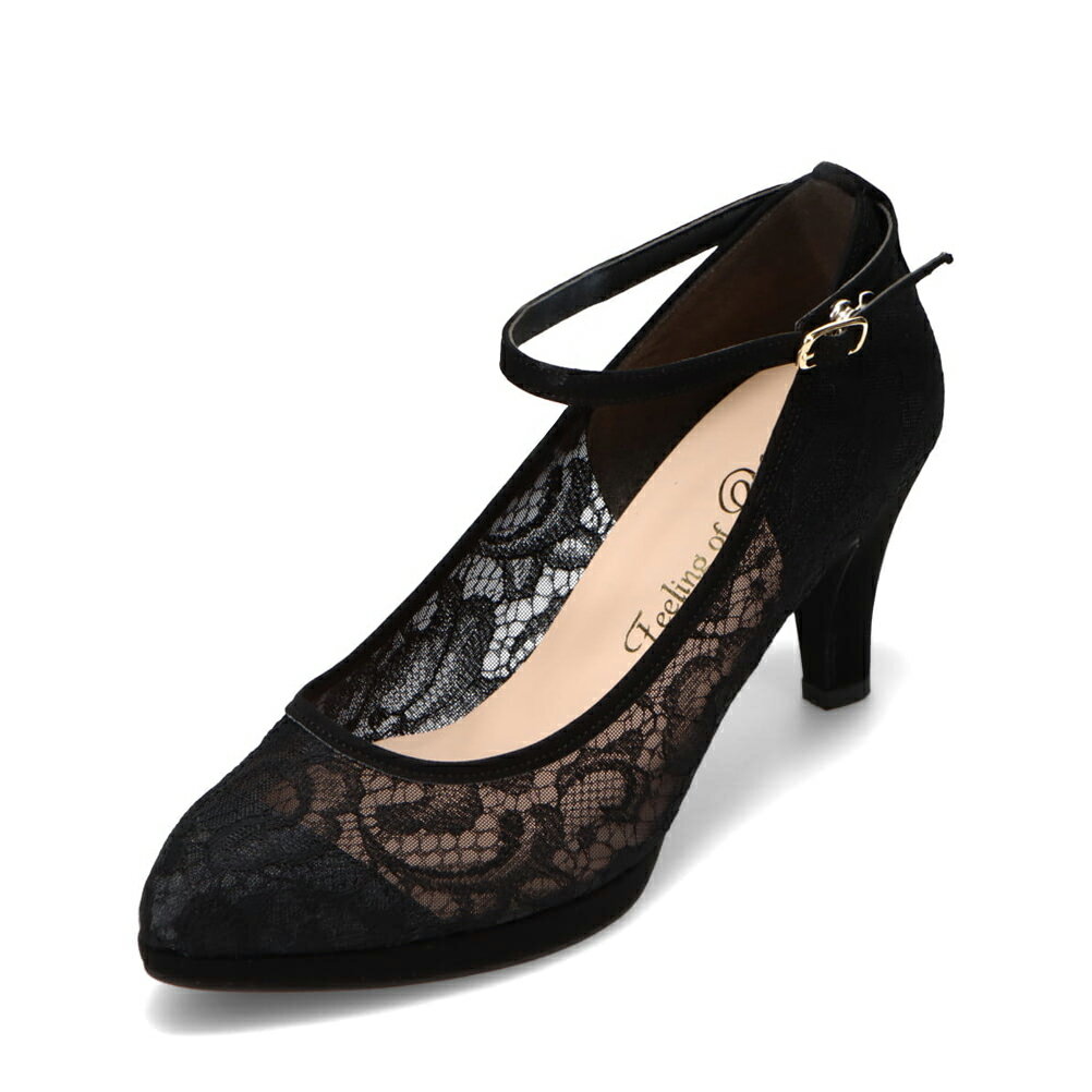 フィーリングオブユイ Feeling of yui 2221092051 27500 レディース靴 靴 シューズ 2E相当 パンプス ストラップ 美脚 レース 繊細 エレガント セレモニー ブラック