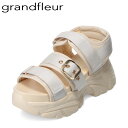 グランドフルール grandfleur QNS1901 レディース靴 靴 シューズ 4E相当 サンダル スポーツ スポサン 厚底 ストラップ 面ファスナー ベルト プラットフォーム フィット ベージュ