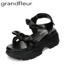 グランドフルール grandfleur QNS2004 レディース靴 靴 シューズ 2E相当 サンダル スポーツ スポサン 厚底 面ファスナー ベルト リボン フェミニン ブラック