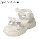 グランドフルール grandfleur QNS2004 レディース靴 靴 シューズ 2E相当 サンダル スポーツ スポサン 厚底 面ファスナー ベルト リボン フェミニン アイボリー