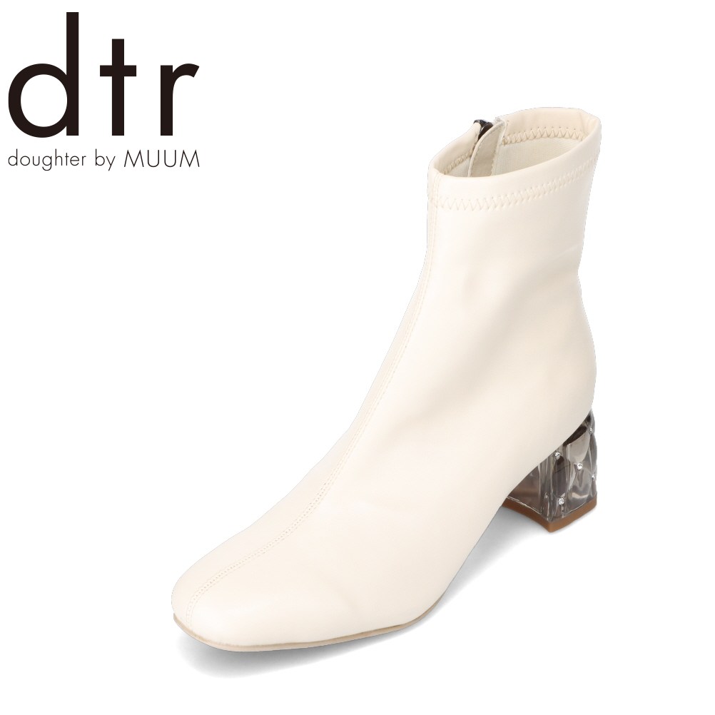 ムーム MUUM MM9700 レディース靴 靴 シューズ 2E相当 ブーツ ショート ストレッチ ラインストーン ビジュー キラキラ クリア チャンキーヒール 美脚 アイボリー