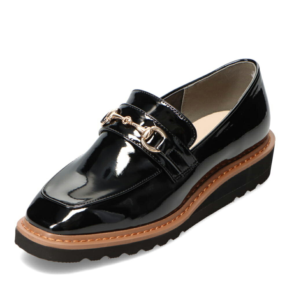 ミニア minia EC-006 レディース靴 靴 シューズ 2E相当 ローファー カジュアル シューズ マニッシュ ゴールド 金具 ビット ウェッジソール スクエアトゥ トレンド ブラック