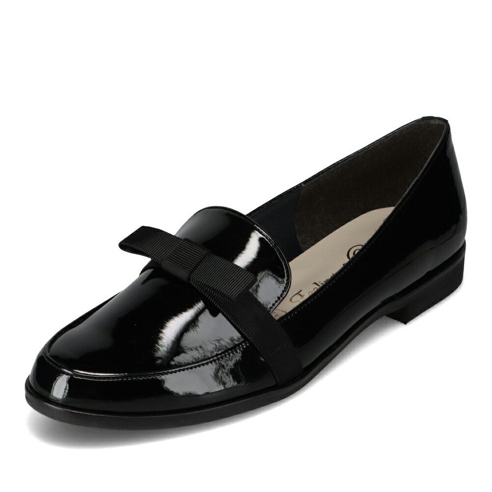 フィーリングオブユイ Feeling of Yui RA1547 レディース靴 靴 シューズ カジュアル シューズ ローファー リボン マニッシュ 通勤 オフィス ビジネス シンプル ブラック×エナメル