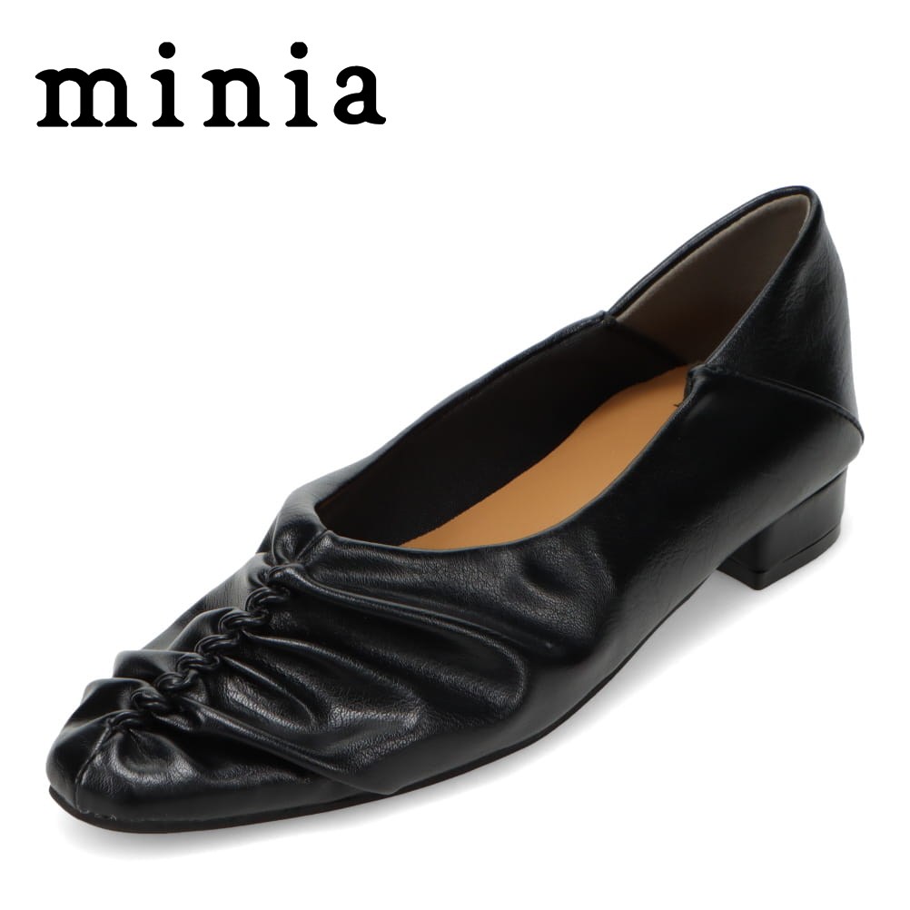ミニア minia AS-1150 レディース靴 靴 シューズ 2E相当 パンプス フラット シューズ カジュアル 2WAY スリッパ つっかけ ギャザー しわ タック ポインテッドトゥ ブラック