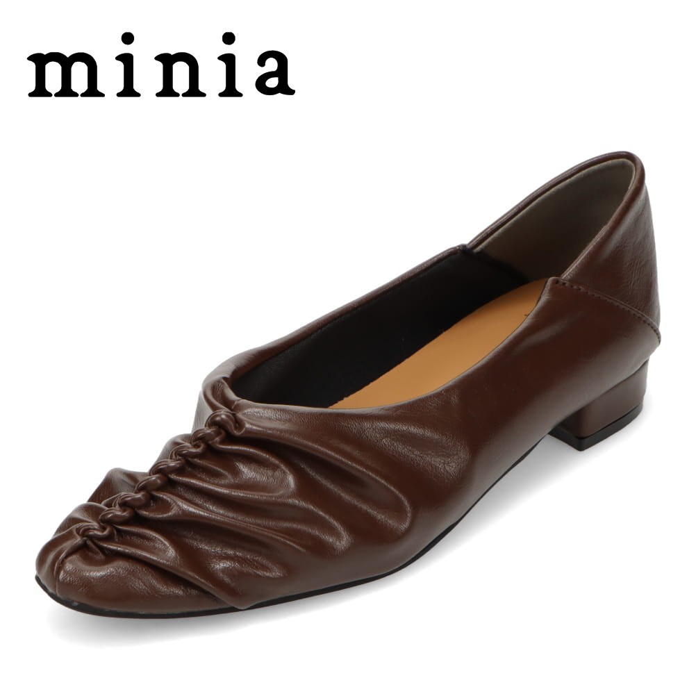 ミニア minia AS-1150 レディース靴 靴 シューズ 2E相当 パンプス フラット シューズ カジュアル 2WAY スリッパ つっかけ ギャザー しわ タック ポインテッドトゥ ダークブラウン