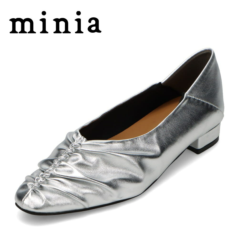 ミニア minia AS-1150 レディース靴 靴 シューズ 2E相当 パンプス フラット シューズ カジュアル 2WAY スリッパ つっかけ ギャザー しわ タック ポインテッドトゥ シルバー