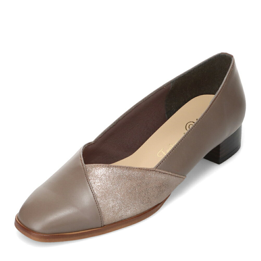 フィーリングオブユイ Feeling of yui 41640 レディース靴 靴 シューズ パンプス カッター シューズ ビジネス 通勤 オフィス チャンキーヒール スクエアトゥ 異素材 シンプル グレー×コンビ