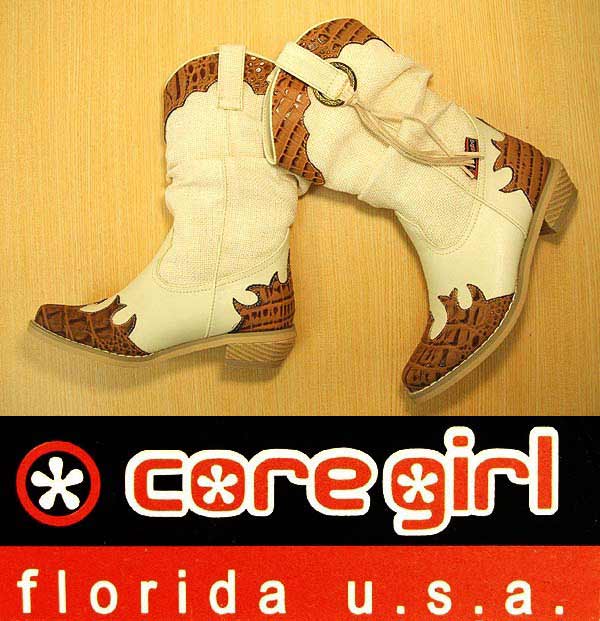 大人気の【CORE GIRL】が安いっ！通常価格\4900が71%OFFの⇒\1400！！本格ウエスタンで友達に差をつけよう！！【71％OFF】ギャザーがかわいい♪本格ウエスタンブーツ♪CG2260 BROWN