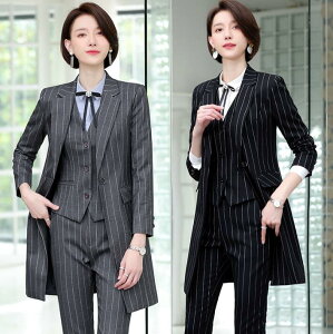 レディーススーツ 礼服 長袖 縦柄 お洒落 3点セット ジャケット+パンツ+ベスト/ジャケット+スカート+ベスト パンツセット キャリア 制服 セットアップ 洗える 着痩せ 二次会 お呼ばれ 通勤 OL ビジネス 就活 フォーマル セレモニー卒業式 七五三入園式通販