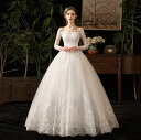 【送料無料】ウェディングドレス 長袖 お花嫁ドレス レース シースルー袖 ブライダル 白ドレス 上品 高級感 結婚式 挙式 前撮り/後撮り ロングドレス 床付き...
