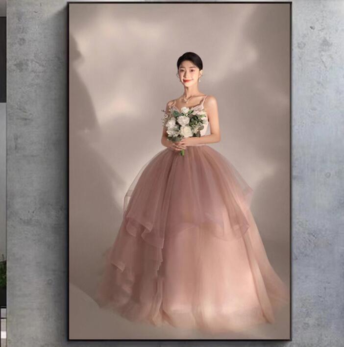 【送料無料】ウェディングドレス パーティードレス 前撮り カラードレス チュール 高級感 キャミソールドレス Vネック 袖なし 演奏会 お姫様ドレス ピンク 花嫁ドレス 結婚式 フォトウェディング撮影 韓国風 ロング きれいめ 二次会 披露宴 ピアノ ワンピース 誕生日 成人式