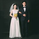【送料無料】ウェディングドレス ノースリーブ 丸首 サテン イブイングドレス ファスナータイプ 床付き 結婚式 前撮り 白ドレス シンプル 高級感 ロングドレス...