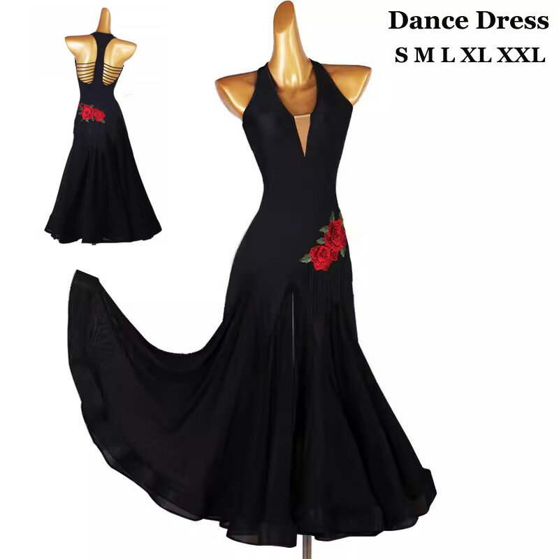 【送料無料】ラテンダンス 社交ダンス衣装 ダンスウェア ホルターネック 花刺繍 レトロ きれいめ スタ..