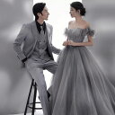 【送料無料】ウェディングドレス 結婚式 前撮り 演奏会ドレス お姫様 花嫁ドレス カラードレス グレー 灰色 オフショルダー 高級感 誕生日 きれいめ フォトウ...