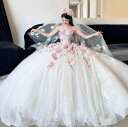 【送料無料】ウエディングドレス オフショルダー 花飾り 結婚式 フォト婚 花嫁ドレス ロングドレス 高級感 ホワイト フォーマルドレス 床付き /トレーン 編み...
