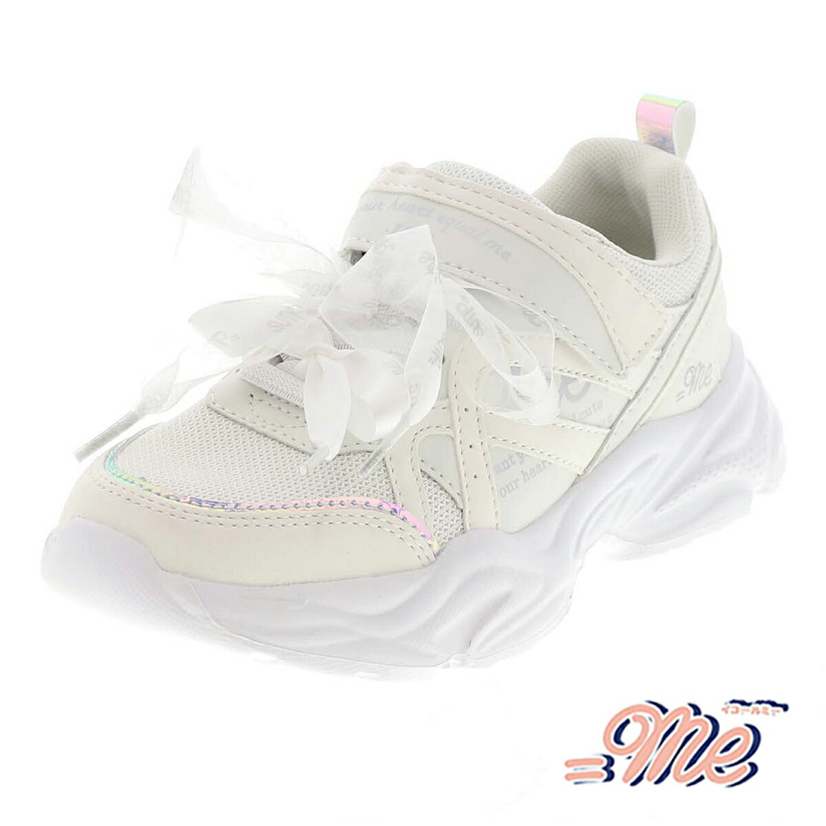イコールミー キッズ スニーカー 2WAY リボン 厚底 軽量 ベルクロ ME-3793 女の子 ホワイト 白 キラキラ