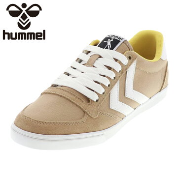 ヒュンメル レディース スニーカー キャンバス シューズ ローカット hummel スリマースタディール ロー 208967 8031 LARK MELANGE ベージュ/イエロー 22.5cm〜25.0cm