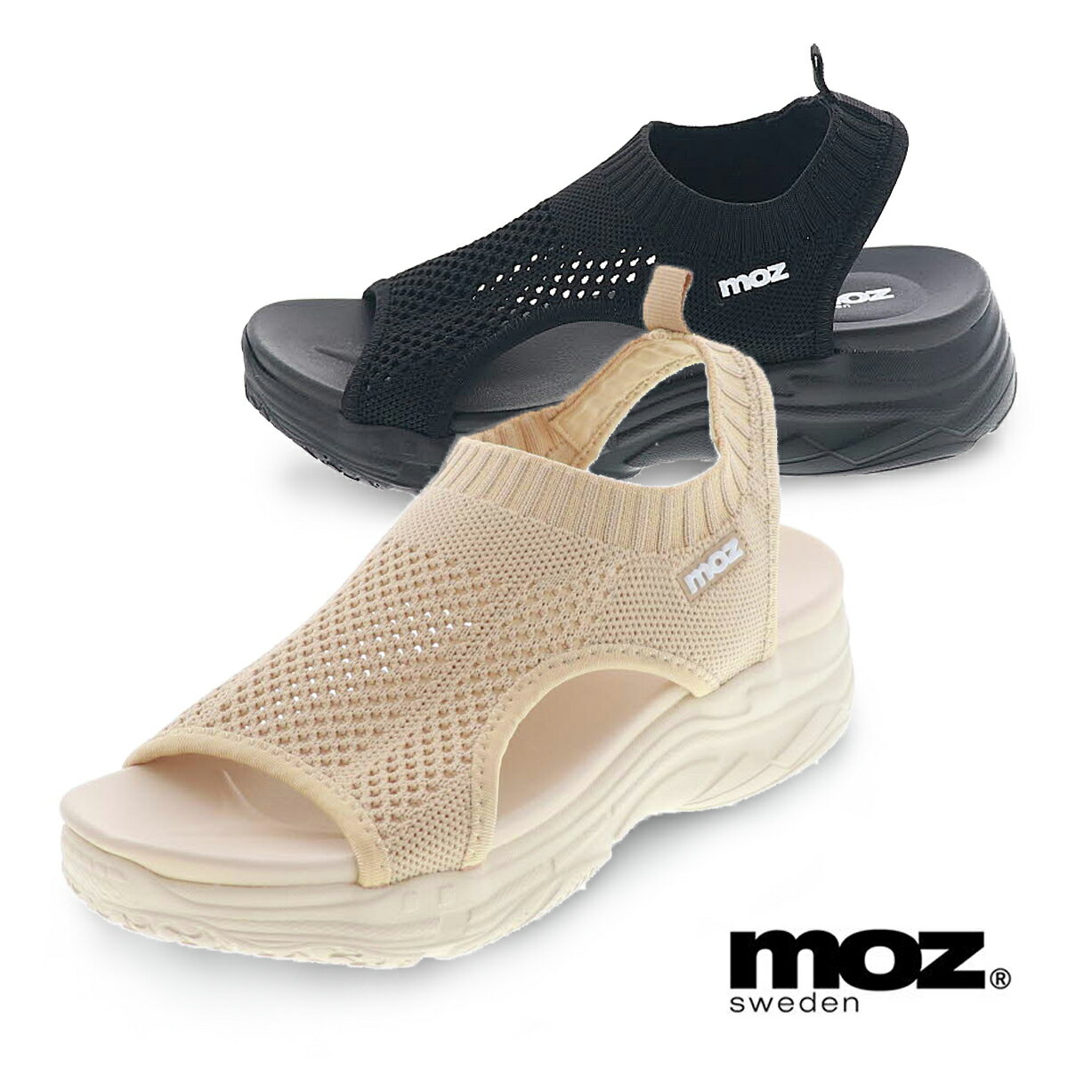 MOZ モズ 靴 レディースサンダル 足にフィットする メッシュ ニット コンフォート サンダル 夏サンダル 厚底 MZ - 8889 ベージュ/ブラック S M L LLのサムネイル
