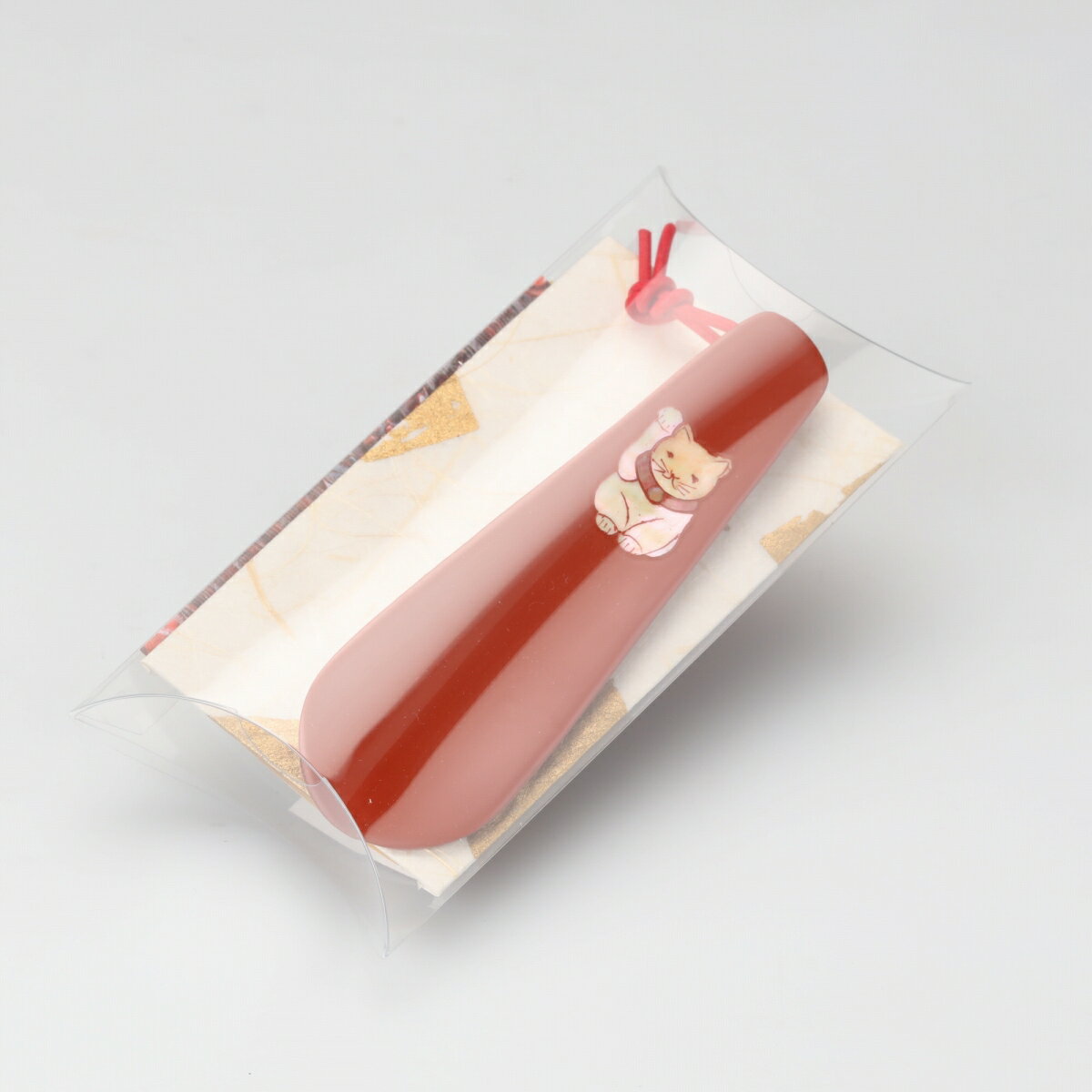 【高岡漆器】靴べら 招き猫 朱 [2]