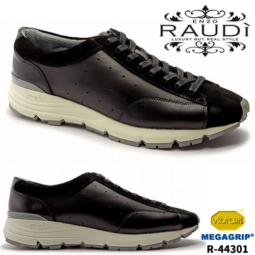 RAUDi ラウディ 本革カジュアルシューズ スニーカー メンズ ブラック R-44301