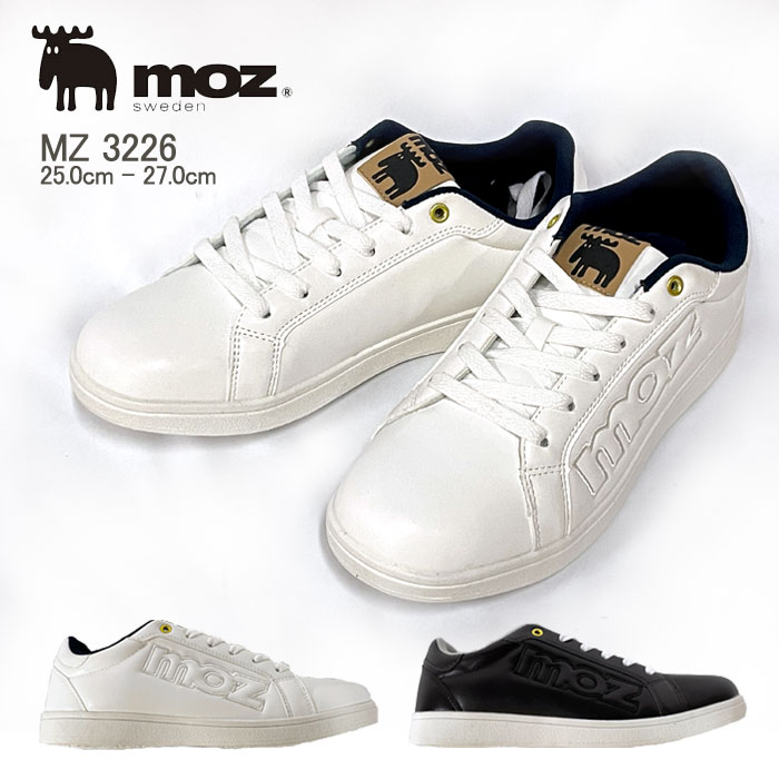 moz モズ メンズ スニーカー コートシューズ フェイクレザー 低反発クッション ブラック ホワイト MZ3226