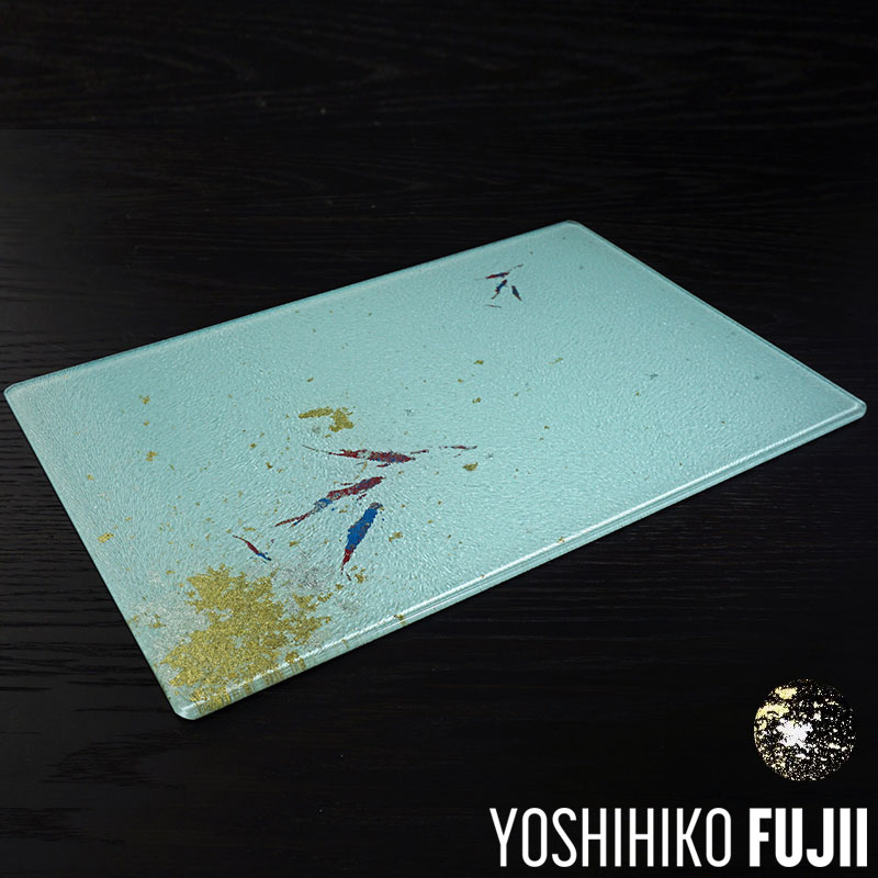 蒔絵 MAKIE ガラスプレートS（D）鯉柄 こい 鯉柄 プレート 漆器 漆ガラス ガラス食器 ガラス ガラスプレート 食洗機対応 おしゃれ 漆塗り うるし 伝統工芸 金箔 塗り 黒江 YOSHIHIKO FUJII 贈り物 ギフト プレゼント
