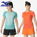ミズノ レディース ドライエアロフロープレミアムTシャツ(オーロラ) ランニング ジョギング トレーニング ウエア トップス 半袖 Uネック 吸汗速乾 レッド ...