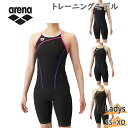 メール便 アリーナ レディース トレーニングワンピーススパッツ(オープンバック・ハーフレッグ) 水泳 競技 競泳 水着 部活 練習トレーニング ブラック 黒 送...