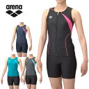 アリーナ レディース すらっとセパ フィットネスセパレーツ 水泳 ウェア 競技 フィットネス水着 カバーバック ミドルレッグ 差し込みパッド 運動 ブラック 黒...