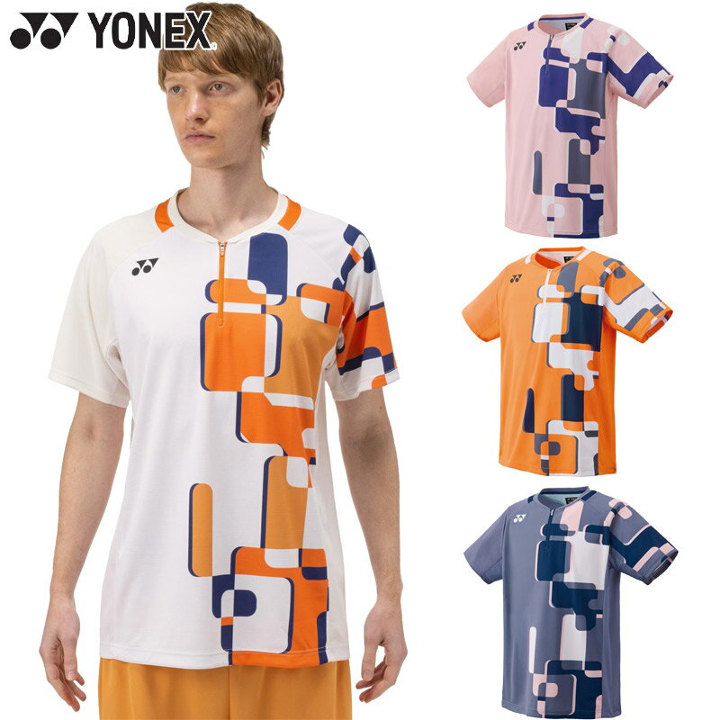 ヨネックス メンズ メンズゲームシャツ バドミントン ウェア 競技 テニス 半袖 トップス 吸汗速乾 UVカット 制電 ストレッチ グレー ピンク オレンジ 灰色 送料無料 YONEX 10641