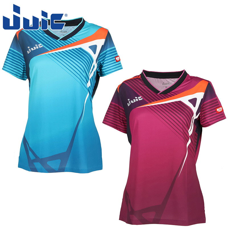 ジュウイック レディース JUIC イデア 卓球 ウェア 競技 トップス 半袖 Vネック 軽量 吸収速乾 JTTA公認 ゲームシャツ 試合 ウエストタイト ブルー 青 パープル 紫 送料無料 JUIC 5676W