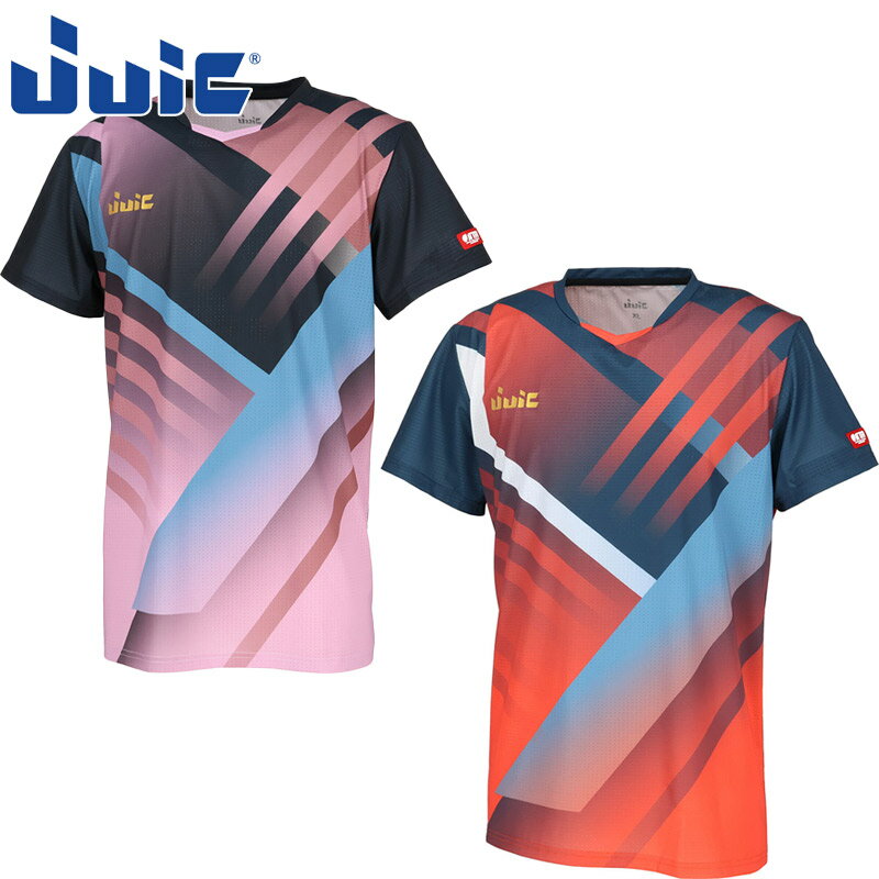 ジュウイック メンズ レディース JUIC ラインウォリアーS 卓球 ウェア 競技 トップス 半袖 Uネック JTTA公認 試合 ゲームシャツ 軽量 吸収速乾 レッド 赤 パープル 紫 送料無料 JUIC 5689