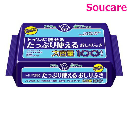 日本製紙クレシア アクティ 楽ケア トイレに流せるたっぷり使えるおしりふき 100枚×1袋 （306750） おしりふき 介護 清拭用品 1