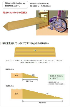 シンエイテクノ 段差解消スロープ　室内用　タッチスロープ　TS100-25　高さ2.5cm×幅100cm　勾配14度 【介護用品】住宅建材/リフォーム資材/バリアフリー/DIY/介護用住宅改修/歩行/転倒予防/敷居/建具/床/高低差/車いす/段差解消スロープ【通販】