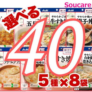 介護食 レトルト アサヒグループ食品 バランス献立 歯ぐきでつぶせる 選べる40袋セット 5種×8袋 区分2 歯ぐきでつぶせる 食事 食事サポート防災 常温 手軽 栄養補助 介護食 やわらか食 柔らかい