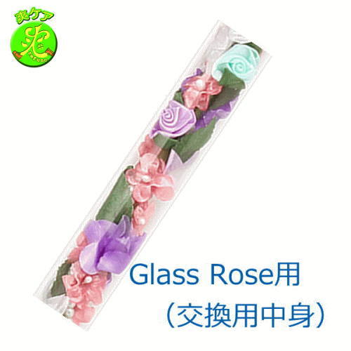 商　品　詳　細【商品説明】【素敵屋　オーダーステッキ】　 Glass Rose（グラスローズ）専用入れ替え用の中身となります。 &nbsp; &nbsp; パープル系の花に、色目を落としたブルーの巻きバラ、ローズ系の小花を散らしパールをガーランド状に絡めました。必ずお読みください ※必ずお読みください1，ハンドルは射出成形の際の溶液流れ込み跡が見られる製品もございますが、製品に支障はござ　　いませんのでご了承下さい。2，ポリカーボネイトは大変粘り気があり、衝撃に強い素材です。　　体重をかけたときにタワミますが、通常のご使用に支障はございません。3，このステッキは、歩行補助具です。　　それ以外の目的（登山など）にはご使用しないで下さい。4，極寒猛暑の中長時間車中やトランクに放置したり、屋外で直射日光にさらしたりすることはお　　避け下さい。5，ステッキが汚れた場合は、中性洗剤を薄めたぬるま湯に柔らかい布を浸し、軽く拭いて下さい6，度重なるステッキの転倒は破損につながります。　　転倒による破損（装飾品の破損）は保障の範囲外となりますのでご了承下さい。 重さ: 約400g前後（中身によって前後します）ハンドル: アクリル樹脂製　（130mm&times;25mm）パイプ　: ポリカーボネイト樹脂製　　　　　外径26mm/内径22mm　（最長杖丈88cmまで対応） 杖本体（その他カラーはこちら）【フリルリボンパステルパープル】 【フリルリボンパステルピンク】 【シンフォプリーツバーガンディ】 【シンフォプリーツモープ】 【シンフォプリーツパープル】 【リボン＆ビーズグレー】 【リボン＆ビーズピンク】 【リボン＆ビーズローズ】 【リボン＆ビーズブラック】 【リボン＆ビーズブルー】 【プルメリアブルー】 【プルメリアピンク】 【プルメリアパープル】 【スパンキーブルー】 【こでまり】 【シルバーローズマルチ】 【ガーランドパープル】 【さくらの舞杖】 【シルバーローズ】詰替え用中身はこちら【フリルリボンパステルパープル】 【フリルリボンパステルピンク】 【シルバーローズ】 【シンフォプリーツバーガンディ】 【シンフォプリーツモープ】 【シンフォプリーツパープル】 【リボン＆ビーズグレー】 【リボン＆ビーズピンク】 【リボン＆ビーズブルー】 【スパンキーブルー】 【こでまり】 【ガーランドパープル】【ご注意】初期不良以外の返品・交換は固くお断りしております。 サイズ・カラー選び等は慎重に行ってください。