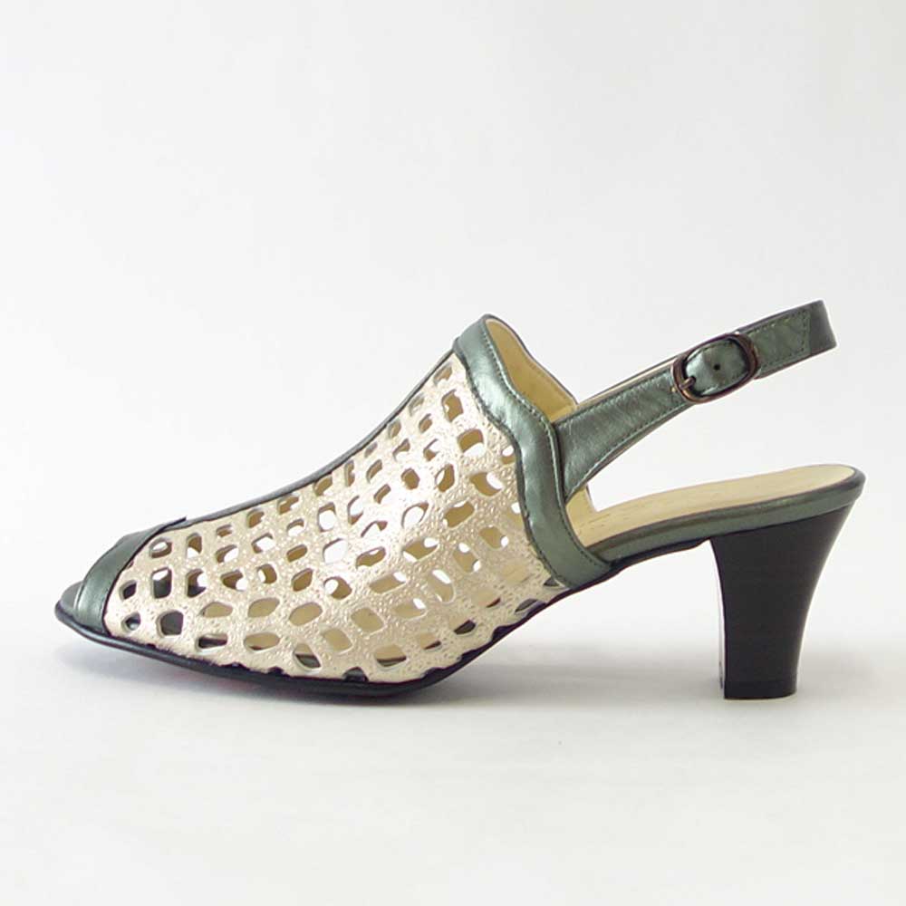 【SALE】 フィズリーン FIZZ REEN 6463 ゴールド／グリーン EEE幅のコンフォートサンダル レザー バックストラップシューズ 「靴」