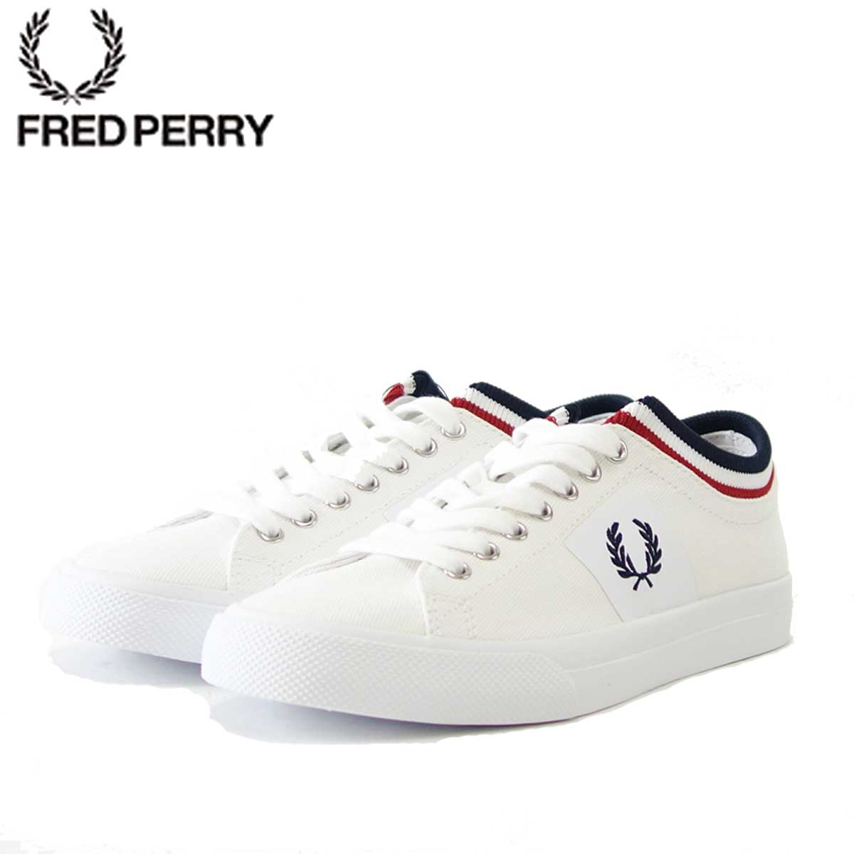 フレッドペリー FRED PERRY フレッドペリー B7106（ユニセックス）Underspin Tipped Cuff Twill カラー：ホワイト／ネイビー（100A） 「靴」