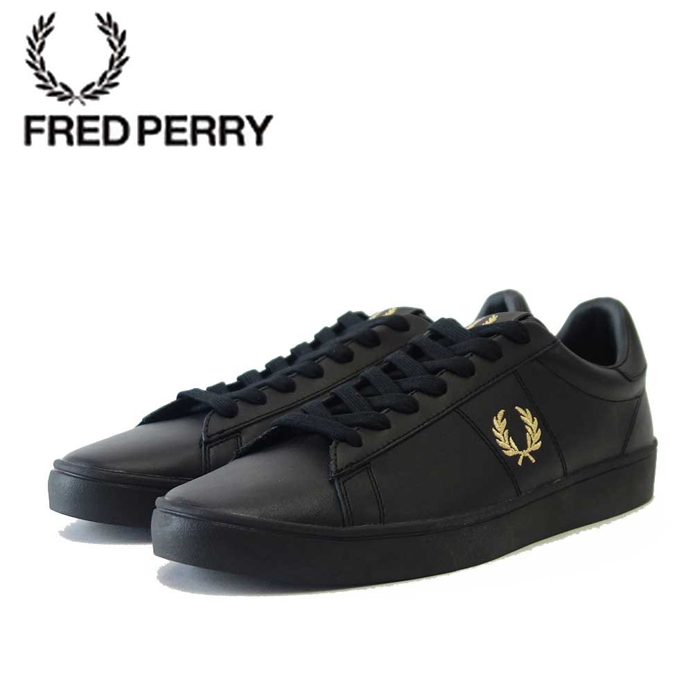  FRED PERRY フレッドペリー B 8250 102（ユニセックス）SPENCER LEATHER （スペンサー レザー） カラー：BLACK/METALLIC GOLD 天然皮革のローカットスニーカー 「靴」