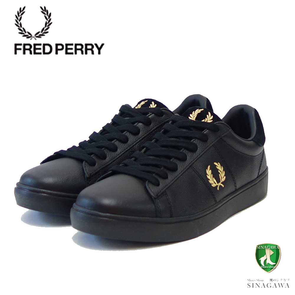  FRED PERRY フレッドペリー B 4322 102（ユニセックス）SPENCER TUMBLED LEATHER （スペンサー タンブルド レザー） カラー：ブラック 天然皮革のローカットスニーカー 展開サイズ 27cm 29cm 「靴」