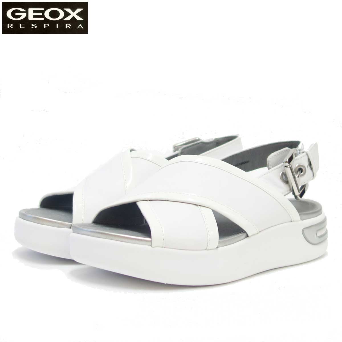 【スーパーSALE 50 OFF】 ジェオックス GEOX D 92CMA ホワイト（レディース）天然皮革の中厚底サンダル 「靴」