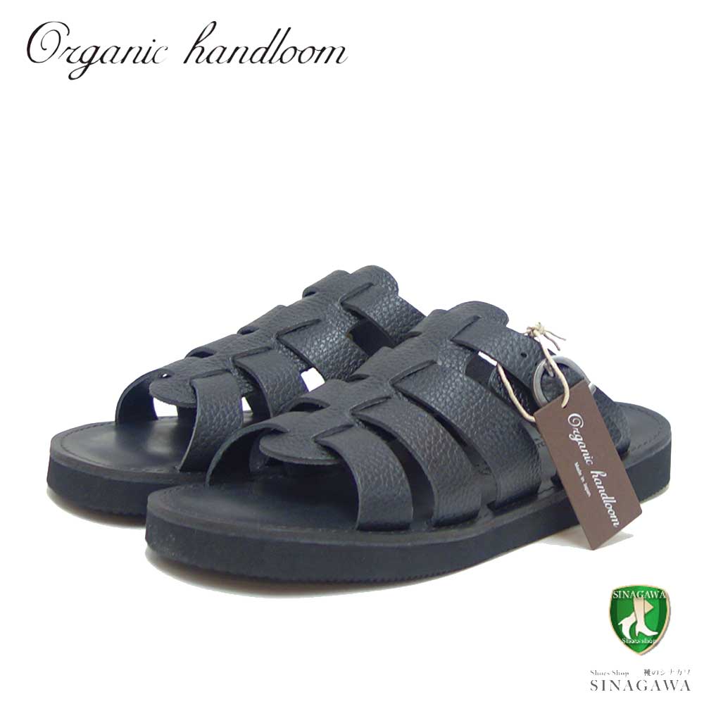 楽天靴のシナガワオーガニックハンドルーム Organic Handloom MONTEREAU 008311 シュリンクブラック スライドサンダル グルカサンダル 日本製 天然皮革「靴」