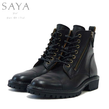 SAYA(サヤ) 50668 ブラック マニッシュレースアップブーツ「靴」
