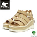 ソレル SOREL NL 4676（レディース） ジョアニー 3 アンクルストラップ：Honest Beige / Chalk (247) 天然皮革 アンクルストラップ ウェッジサンダル「靴」