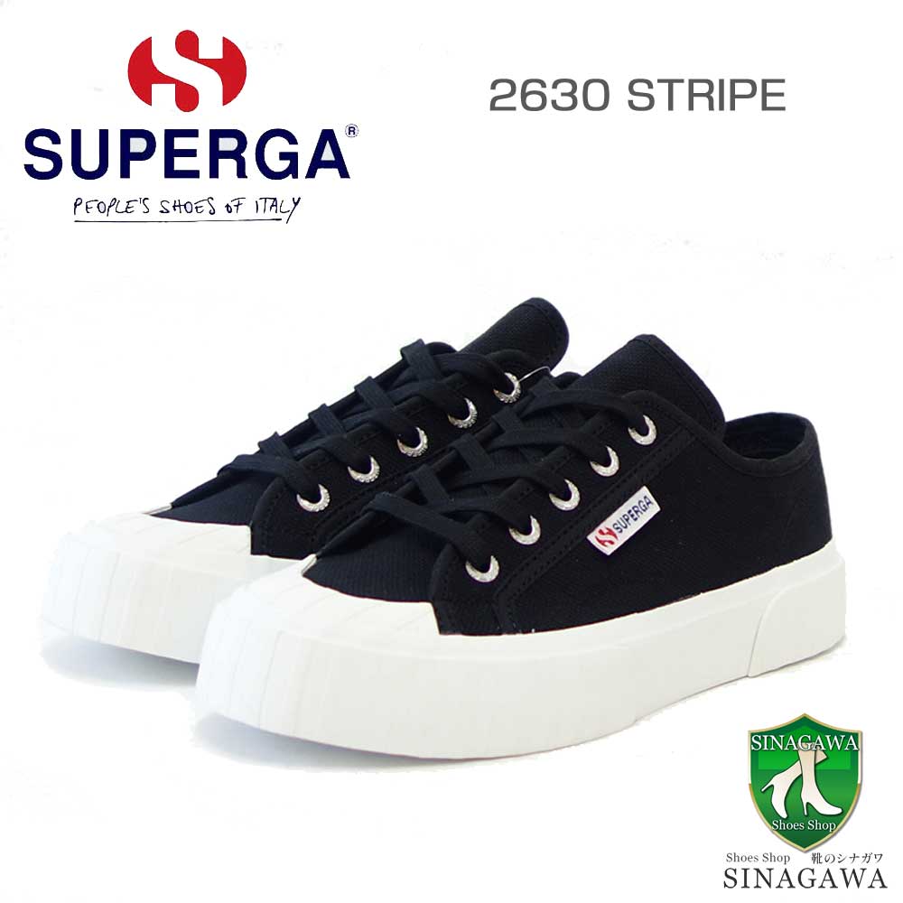 スペルガ スニーカー メンズ スペルガ SUPERGA 2630 STRIPE（ユニセックス）BLACK-F WHITE (4s00grt0f83) ナチュラル キャンバス スニーカー ミリタリー 「靴」