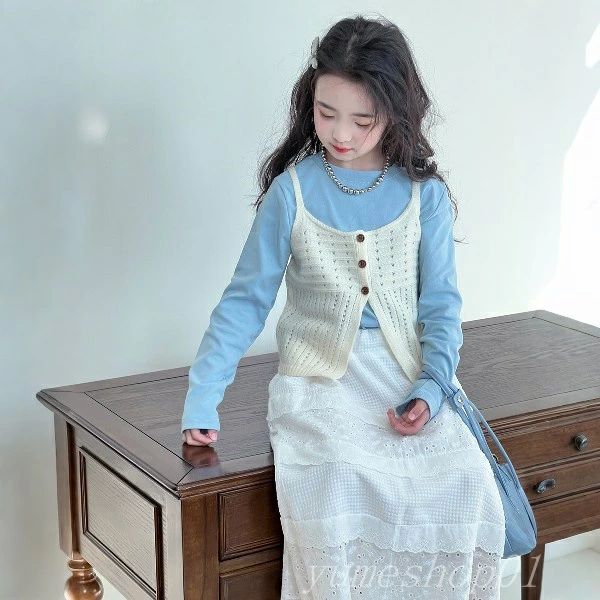 楽天shoeslux【送料無料】女の子セット2025春の新しい子供の韓国スタイルベスト長袖tシャツスカートカジュアルスリーピースセット