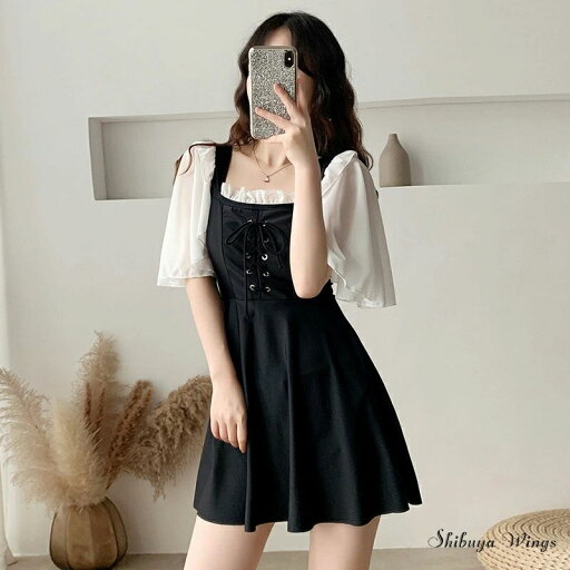 かわ みずぎ 大人女性 ゆったり フレアスカート 体型カバー オールインワン ブラック 大きいサイズ S-XL ワンピース レディース かわ みずぎ 大人女性 ゆったり フレアスカート 体型カバー オールインワン ブラック 大きいサイズ S-XL ワンピース レディース