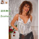 コ 派手 セクシー レディース トップス ベスト キラキラ ゴージャス フリンジ スパンコール ステージ衣装 ダンス衣装 ベアトップ