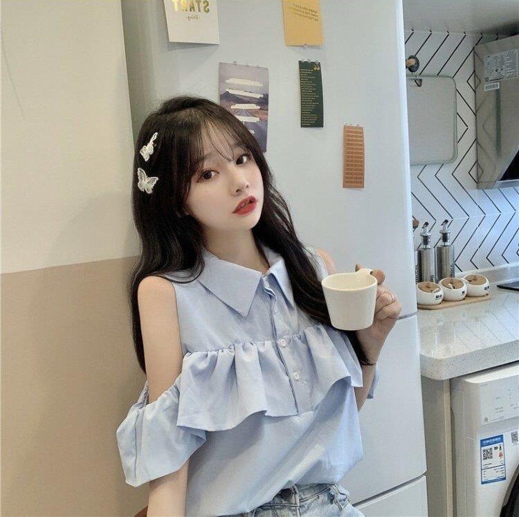 リー キュート 学生風 プレッピー 夏 通勤 学生 デート お出かけ 旅行 女子会 休日 ショッピング カフェ 韓国 白 【送料無料】水色