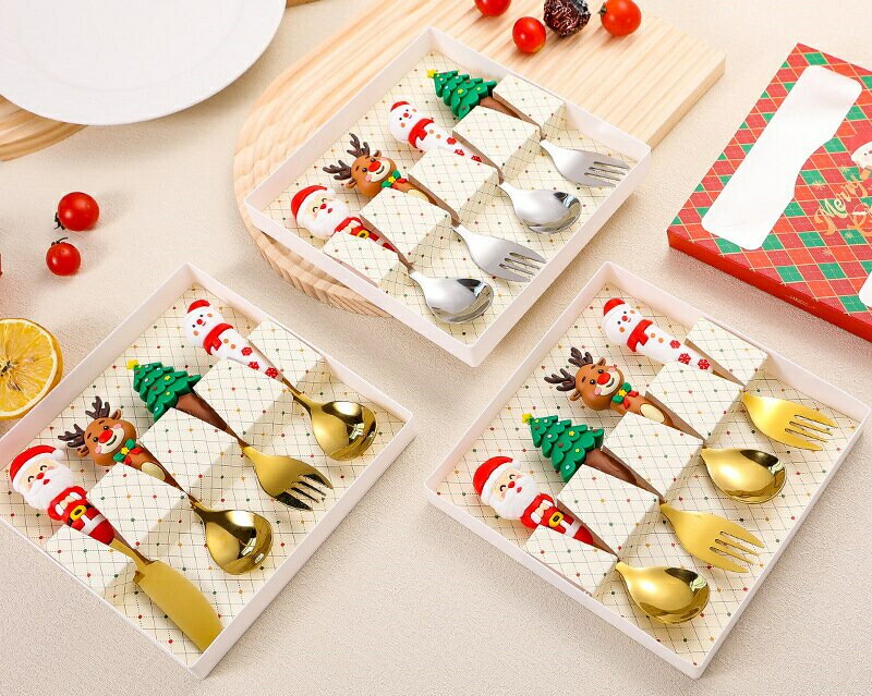 ステンレス食器セットです、クリスマスキャラクターの食器です、お祭りの食器セットです、クリスマス食器セットです、かわいいキャラクターの食器です、ステンレス製の食器です、食器の詰め合わせ包装です、長持ち防錆食器セットです、お祭り用食器セット